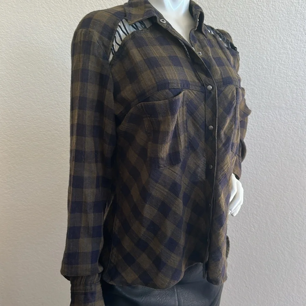Free People Lace Up Plaid Navy Combo